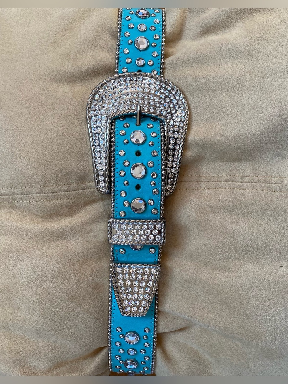 Christine Alexander Turquoise Rhinestone Leather Belt Size Small Western Rodeo